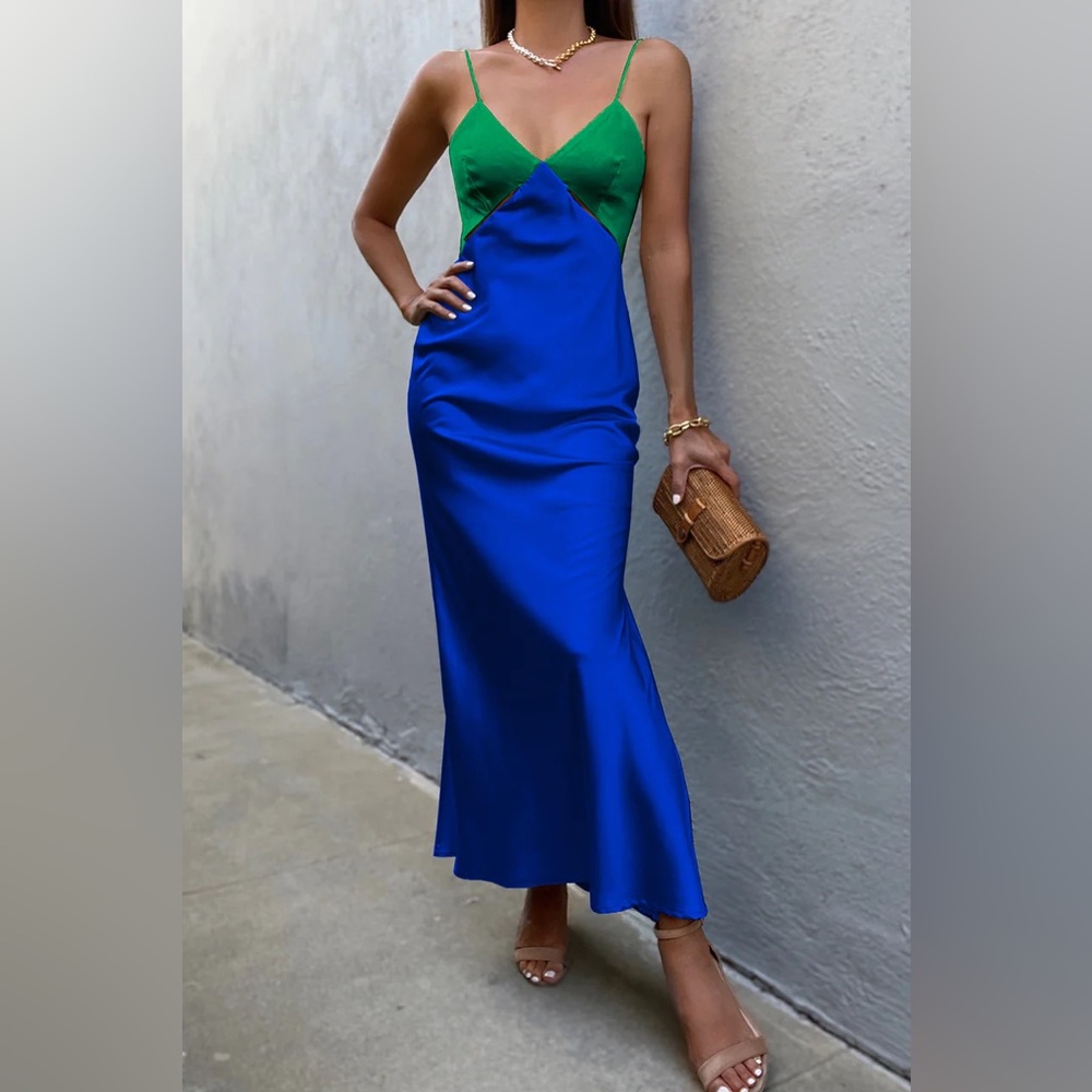 Runaway the label blue/green slip dress, size 4 NWT